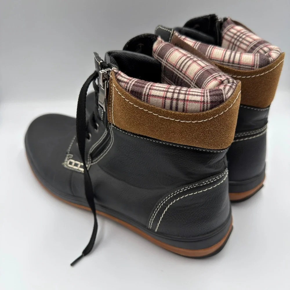 Carlos by Carlos Santana Solo Mens Black Faux Leather Plaid Boots Size 11